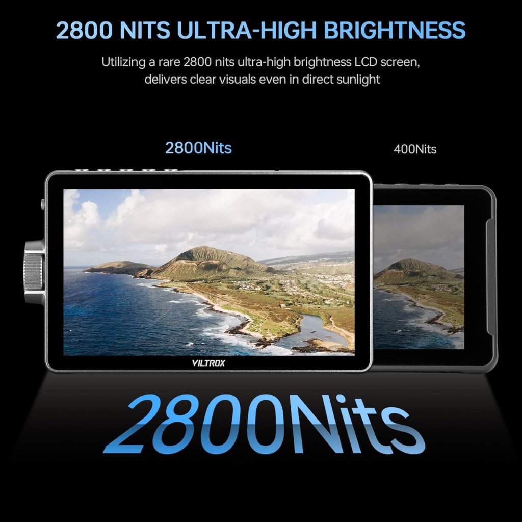 VILTROX DC-550 Touch Screen DSLR Camera Field Monitor 1200 Nits High-Bright 5.5 inch DSLR Camera Monitor with Sunshade Hood/Battery 3D LUT HDR 4K HDMI in and Out Exposure Focus Assist Waveform Monitor