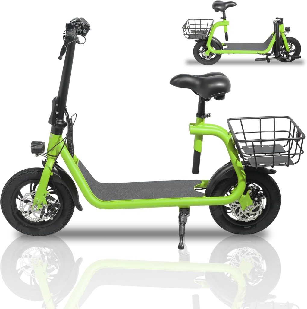 Electric Scooter for Adults - Foldable E-Scooter with Seat, 450W Brushless Motor, 265lbs Max Load (Metallic Green)