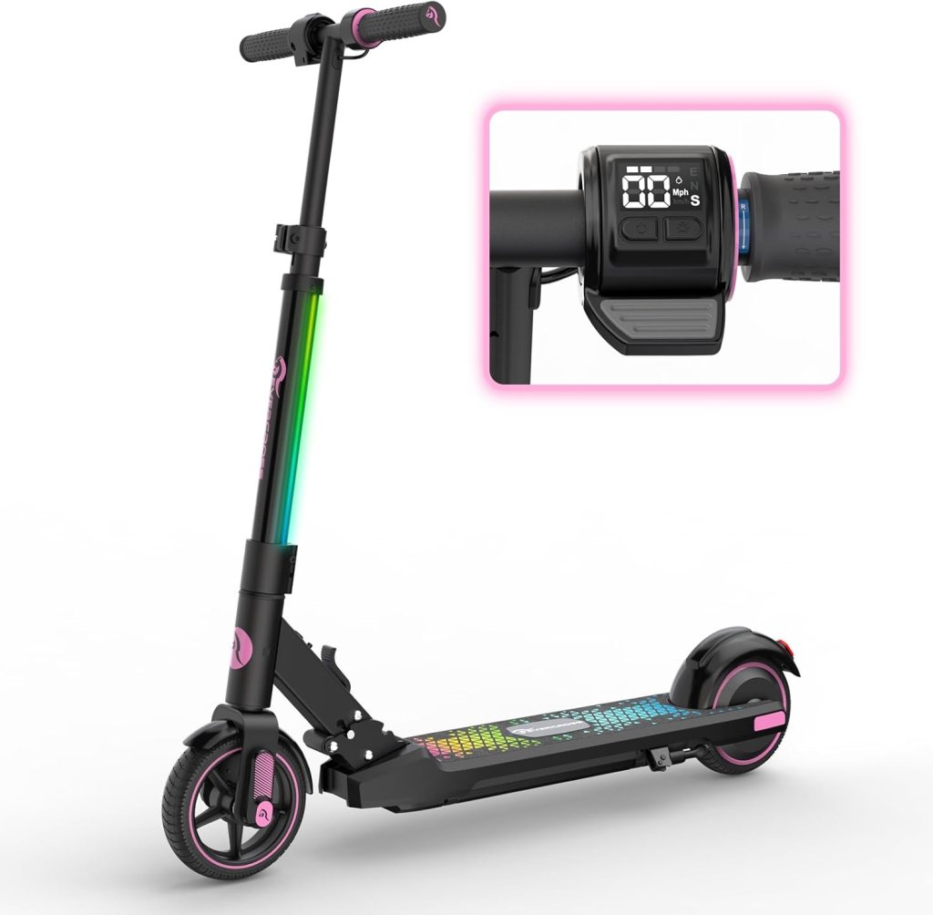 EVERCROSS EV06C Electric Scooter, Foldable Electric Scooter for Kids Ages 6-12, Up to 9.3 MPH  5 Miles, LED Display, Colorful LED Lights, Lightweight Kids Electric Scooter