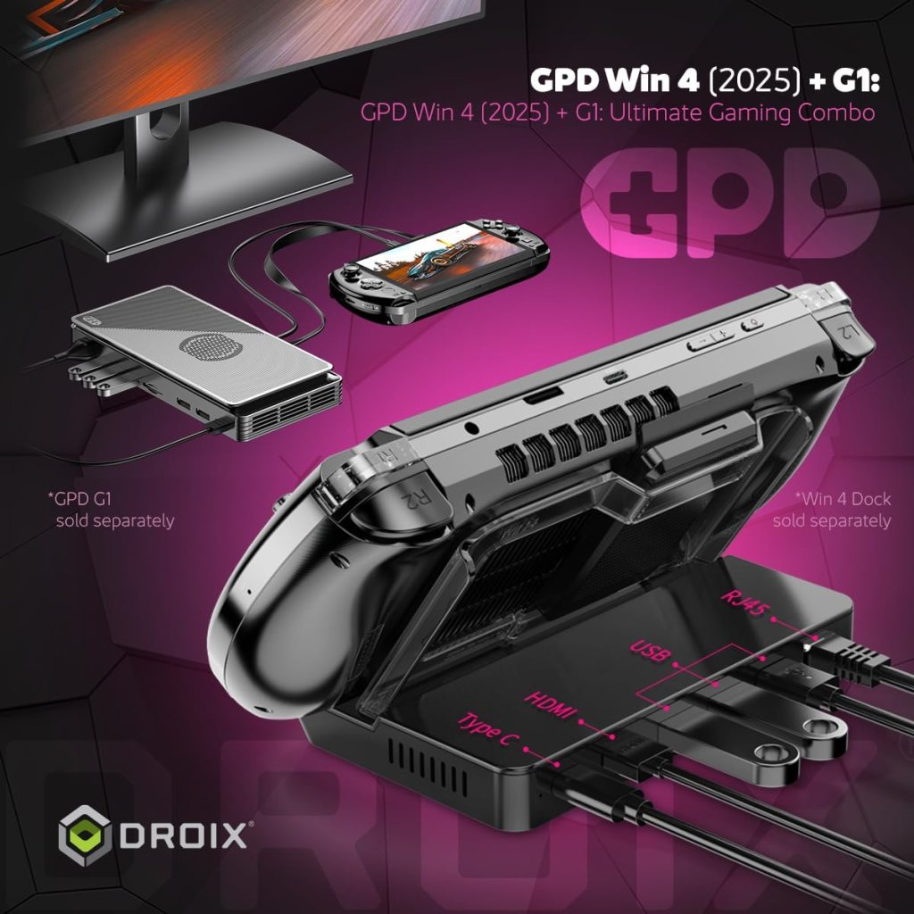 GPD Win 4 2025 Handheld Gaming PC with AMD Ryzen 7 8840U, 8C/16T, 5.1GHz, Radeon 780M, 32GB LPDDR5X RAM, 1TB SSD, 6 1080P Display, OcuLink Slide up Backlit Keyboard, Portable Gaming Console
