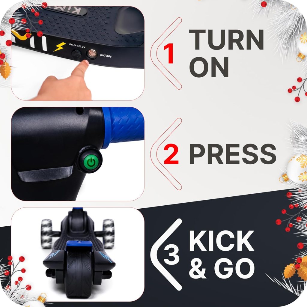 Kimi 3 Wheel Electric Scooter for Kids and Toddlers Ages 2-9, Premium Front Light and Wheel Lights, Boys and Girls, Safe Kick Lightup, Folding EScooter, 10 Miles Range