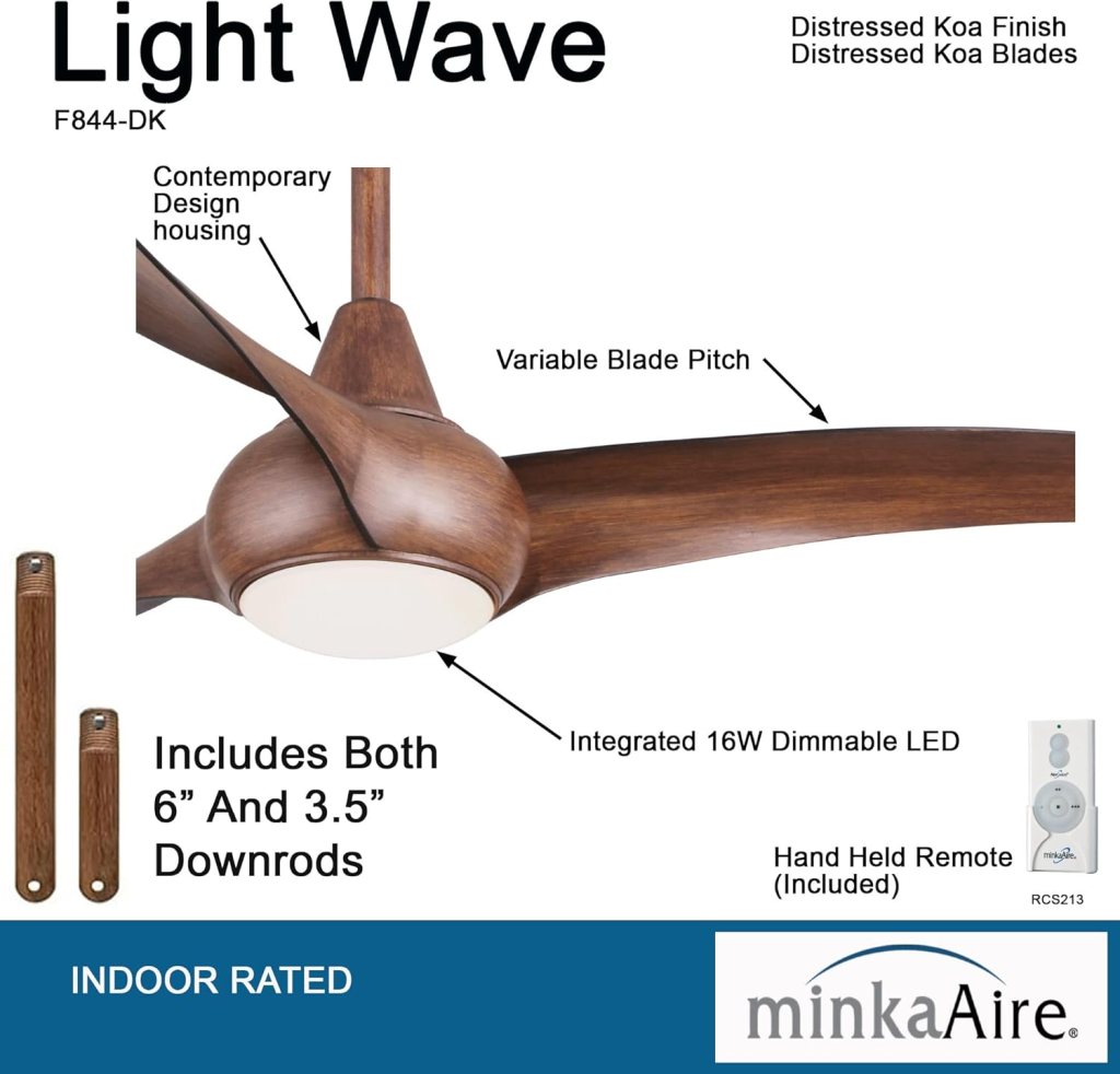 Minka Aire F844-DK Light Wave LED 52 Brown Low Profile Ceiling Fan with Light, Remote Control and 3.5 Inch Downrod