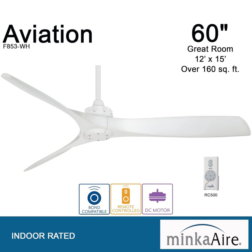 Minka-Aire F853-WH Aviation 60 Inch Ceiling Fan with DC Motor in White Finish