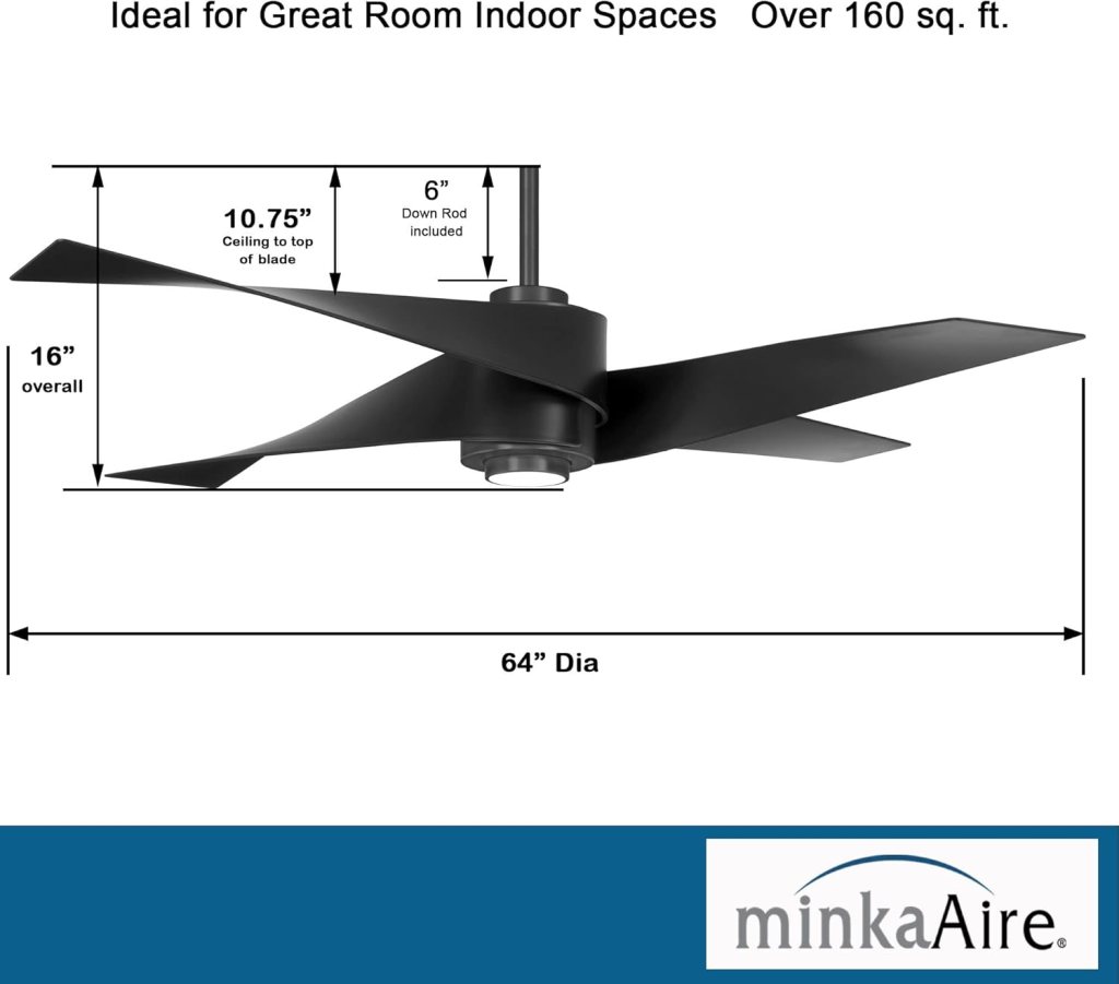 MINKA-AIRE F903L-SBR/MBK Artemis IV 64 Inch Ceiling Fan with LED Light and DC Motor in Soft Brass Finish and Matte Black Blades