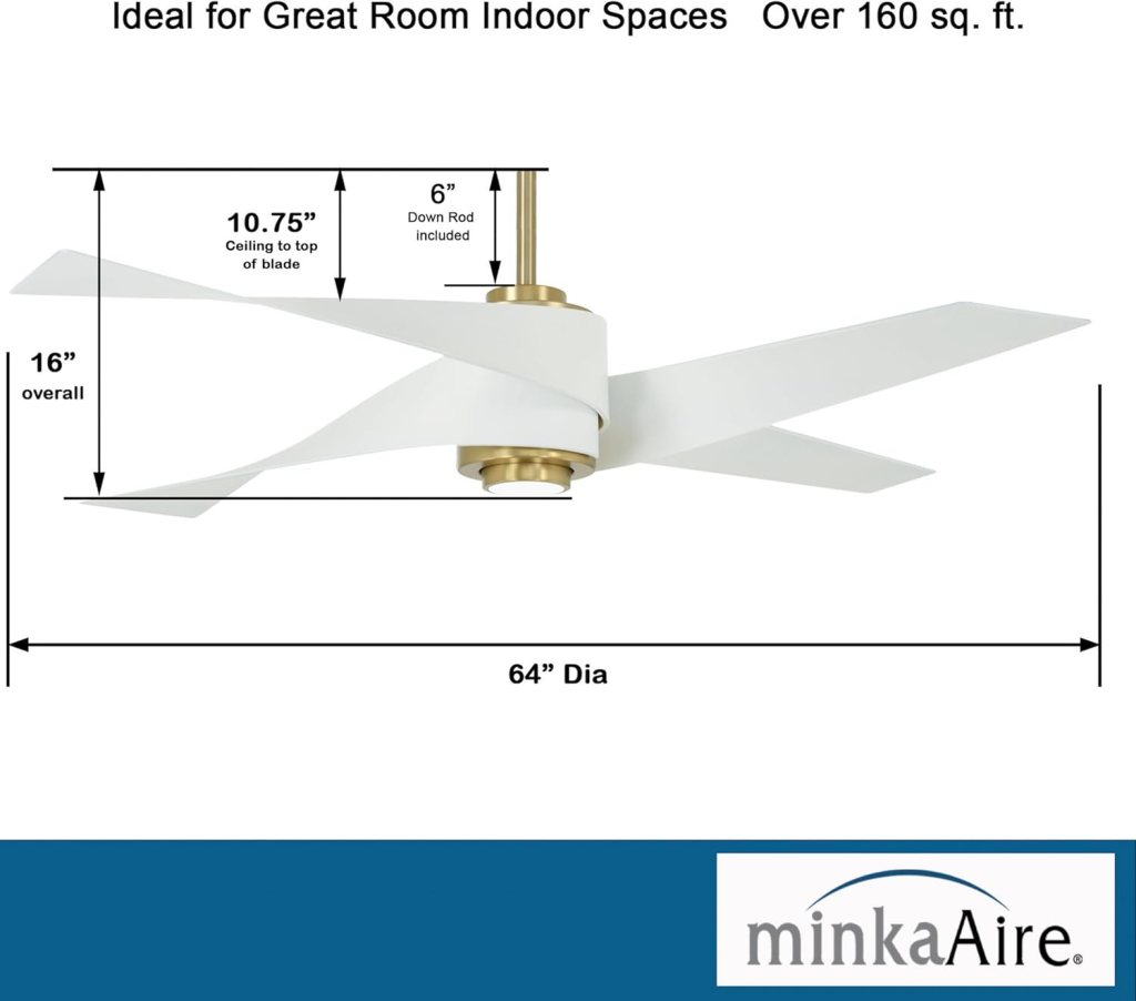 MINKA-AIRE F903L-SBR/MBK Artemis IV 64 Inch Ceiling Fan with LED Light and DC Motor in Soft Brass Finish and Matte Black Blades