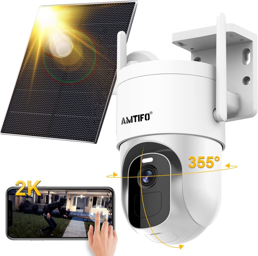 Security Camera Wireless Solar Panel Charging - 360 View 2K Home Outdoor Camera Audio Alarm with Motion Detection Outside Camera Color Night Vision Easy to Set up with Vicohome App W8