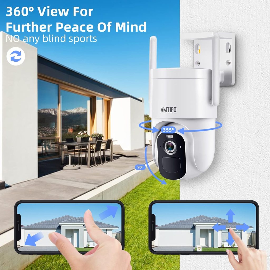 Security Camera Wireless Solar Panel Charging - 360 View 2K Home Outdoor Camera Audio Alarm with Motion Detection Outside Camera Color Night Vision Easy to Set up with Vicohome App W8