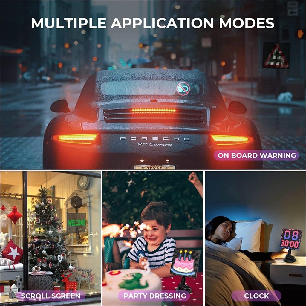 LUXONIC Pixel Display Screen,Smartphone App Control LED Car Sign Screen with 32x32 Pixel Custom Text Pattern Animation Programmable LED Screen for Home Decor,Art Creation,Bar,Shop,Hotel,Gift