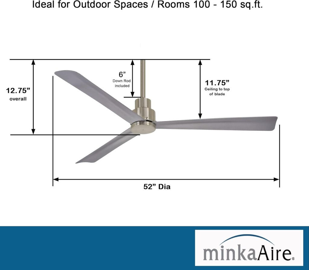 MINKA-AIRE F787-SBR/CL, Simple 52 Inch Protruding Mount Ceiling Fan in Soft Brass with Coal Blades, Remote Control Included