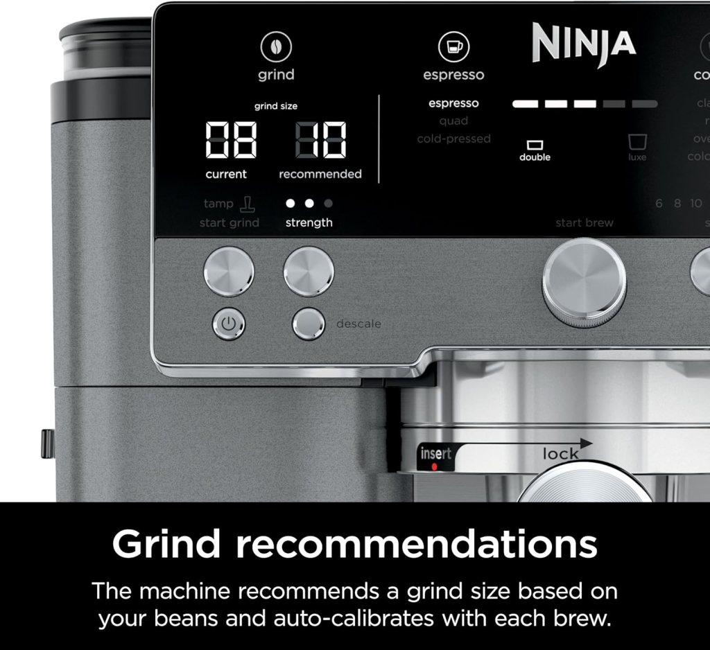 Ninja Luxe Cafe Premier Series, Espresso Machine, Drip Coffee, Rapid Cold Brew, Integrated Grinder, Hands-Free Frother, with Knock Box, Water Filter, Cleaning Tablets, Descaler, ES601GM