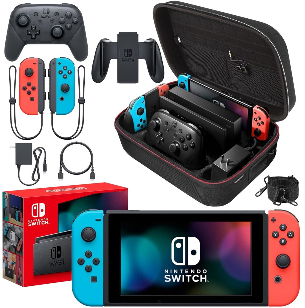 Nintendo Switch Gaming Console with Neon Blue/Neon Red Joy-Con and Signature Series Multi-Player Bundle Nintendo Switch Gaming Console with Neon Blue/Neon Red Joy-Con and Signature Series Multi-Player Bundle