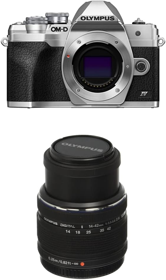 OM System Olympus E-M10 Mark IV Silver Micro Four Thirds System Camera M.Zuiko Digital ED 14-42mm F3.5-5.6 EZ kit 20MP Sensor 5-Axis Image Stabilization 4K Video Wi-Fi