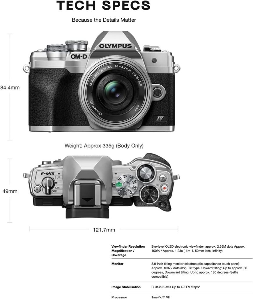 OM System Olympus E-M10 Mark IV Silver Micro Four Thirds System Camera M.Zuiko Digital ED 14-42mm F3.5-5.6 EZ kit 20MP Sensor 5-Axis Image Stabilization 4K Video Wi-Fi