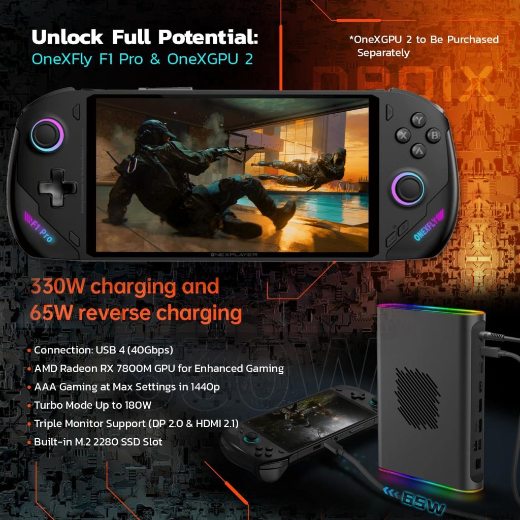 ONEXFLY F1 Pro Gaming Handheld PC | AMD Ryzen AI 9 370 | 64GB LPDDR5x RAM | 4TB PCIe 4.0 SSD | 7 144Hz OLED Display | Windows 11 | Portable Gaming Console ONEXFLY F1 Pro Gaming Handheld PC | AMD Ryzen AI 9 370 | 64GB LPDDR5x RAM | 4TB PCIe 4.0 SSD | 7 144Hz OLED Display | Windows 11 | Portable Gaming Console