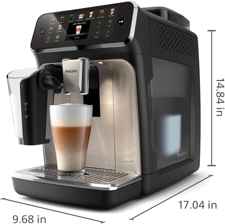 PHILIPS 5500 Series Fully Automatic Espresso Machine - LatteGo Milk System, Integrated Grinder, 20 Hot  Iced Coffee Pre-Sets, Quick Start, SilentBrew, 15-Bar Pressure, Black Chrome (EP5544/94)