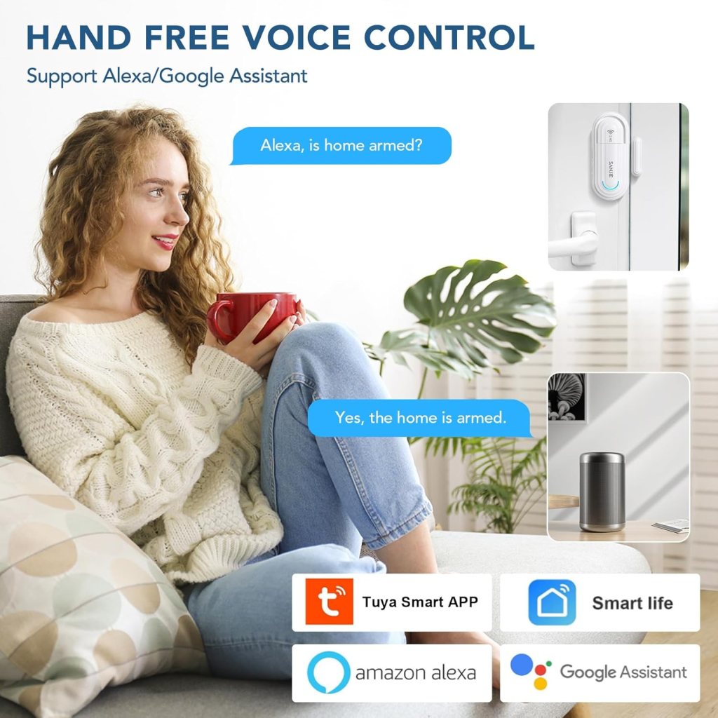 SanJie Smart WiFi Door Sensor Alarm for Kids Safety, Window Door Real-time Alarm , No Hub Required, Trigger Phone Notification,for Home Security Bussiness Burglar Alert with Alexa Google Assistant
