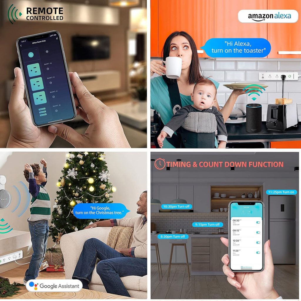 Smart Power Strip, 65W USB C Charger for iphone15/14, MacBook and Samsung, Fast Charging Station with 2 USB C, 1 USB A Ports and 3 Smart Outlets, Works with App, Alexa, Google Home  Siri.