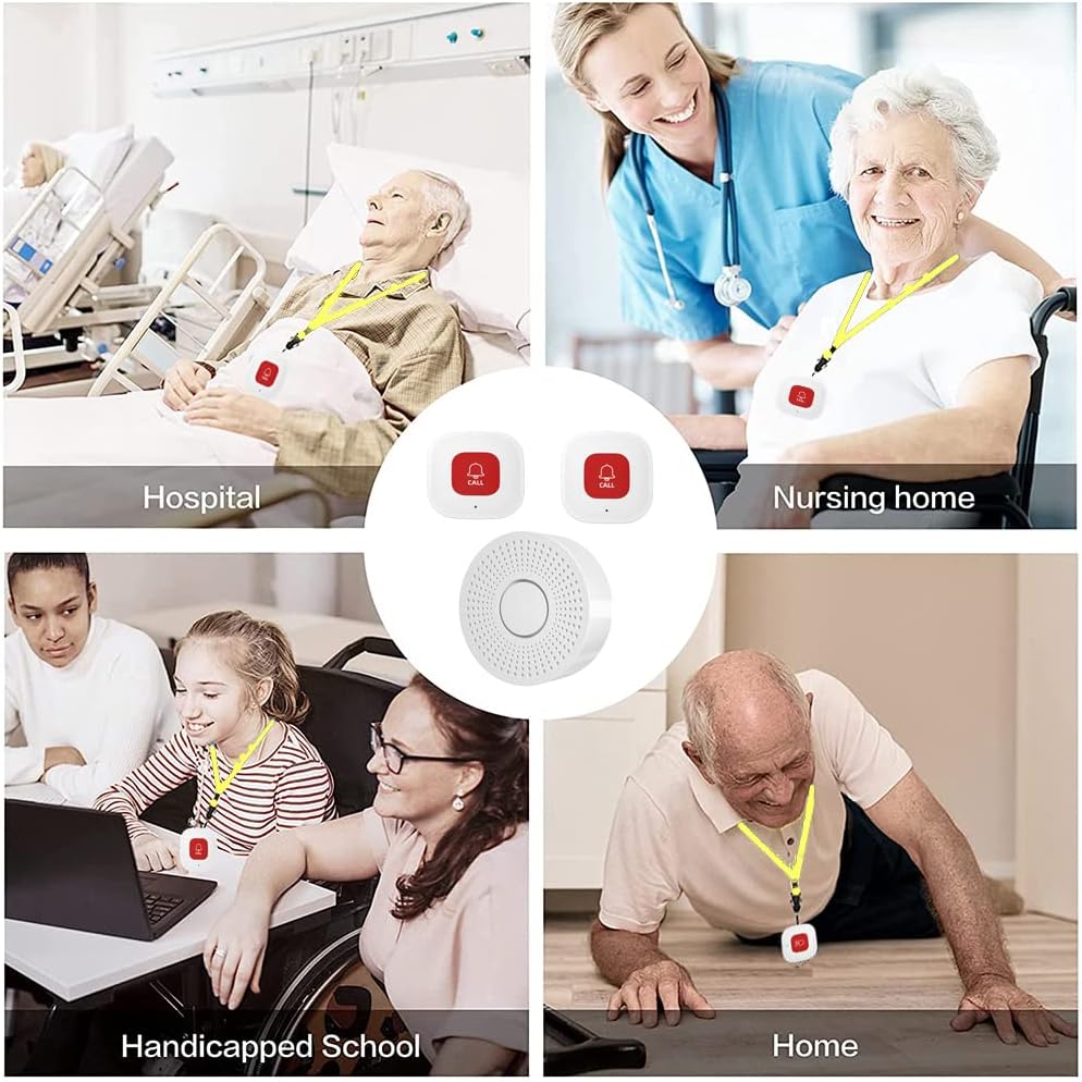 WiFi Caregiver Pager Call Button Wireless Call Bell Nurse Alert System Emergency Alert Button for Elderly Patient Seniors Disabled 1 SOS Call Button 1 Receiver(Supports 2.4GHz WiFi Only)