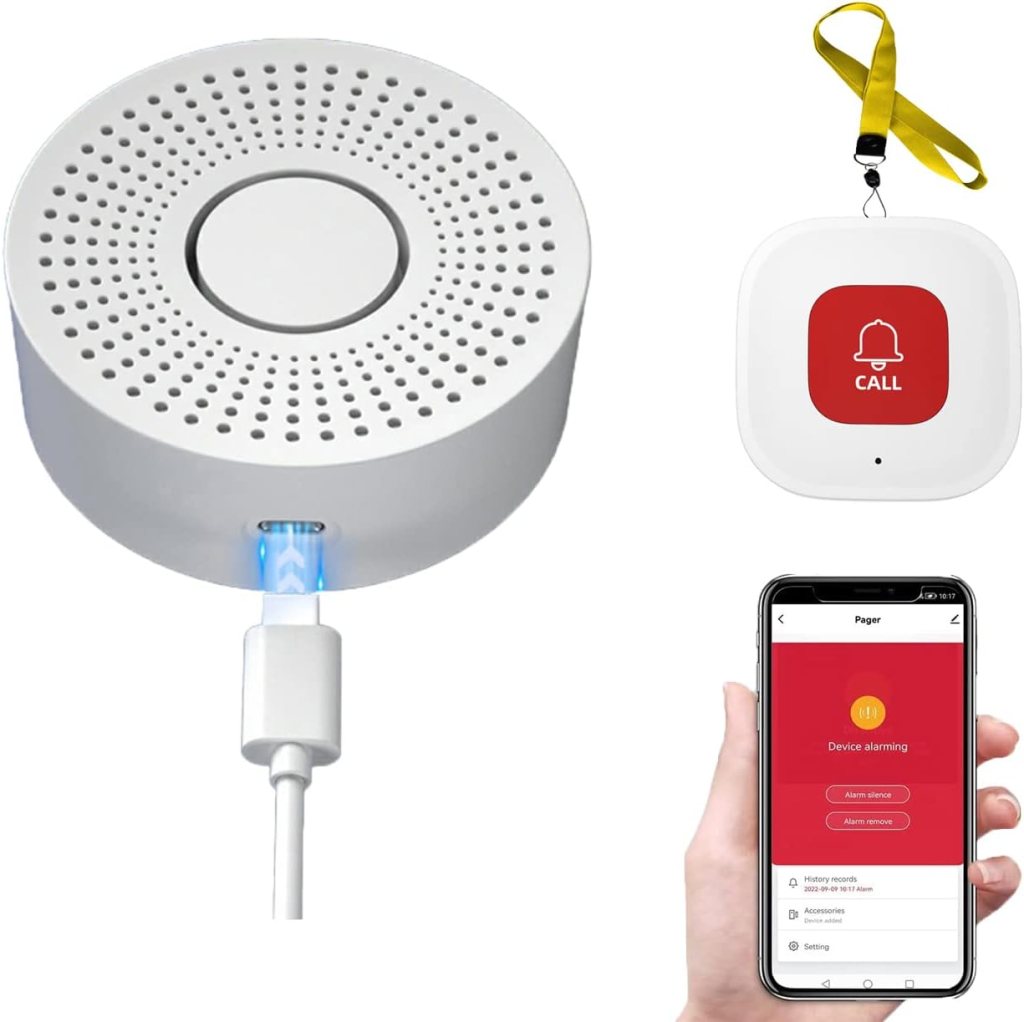 WiFi Caregiver Pager Call Button Wireless Call Bell Nurse Alert System Emergency Alert Button for Elderly Patient Seniors Disabled 1 SOS Call Button 1 Receiver(Supports 2.4GHz WiFi Only)