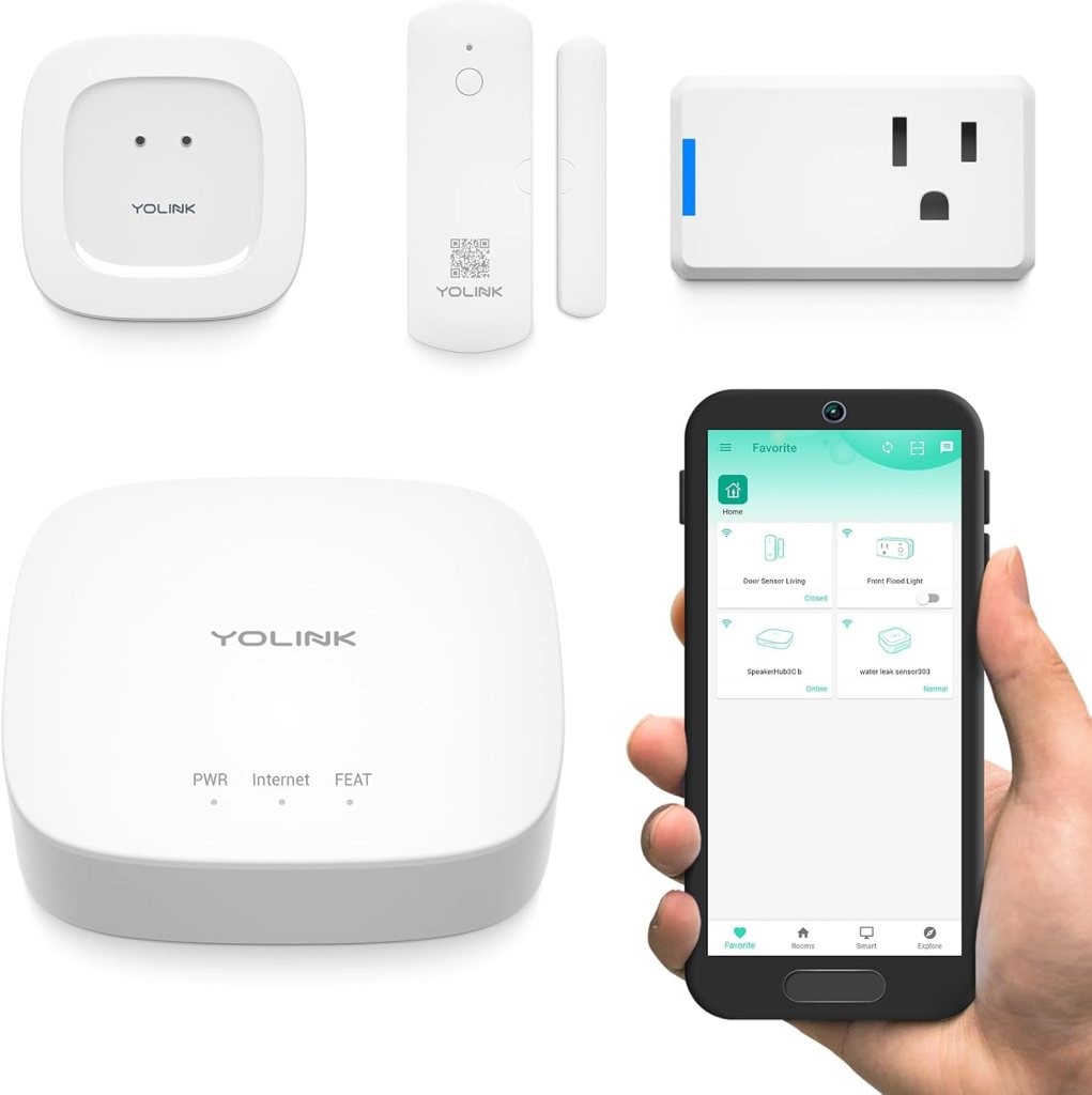 YoLink Smart Home Starter Kit 1/4 Mile Worlds Longest Range Smart Home Security System Include Smart Hub, Wireless Door Sensor, Water Leak Sensor, and Alexa Google Assistance IFTTT Enabled Smart Plug