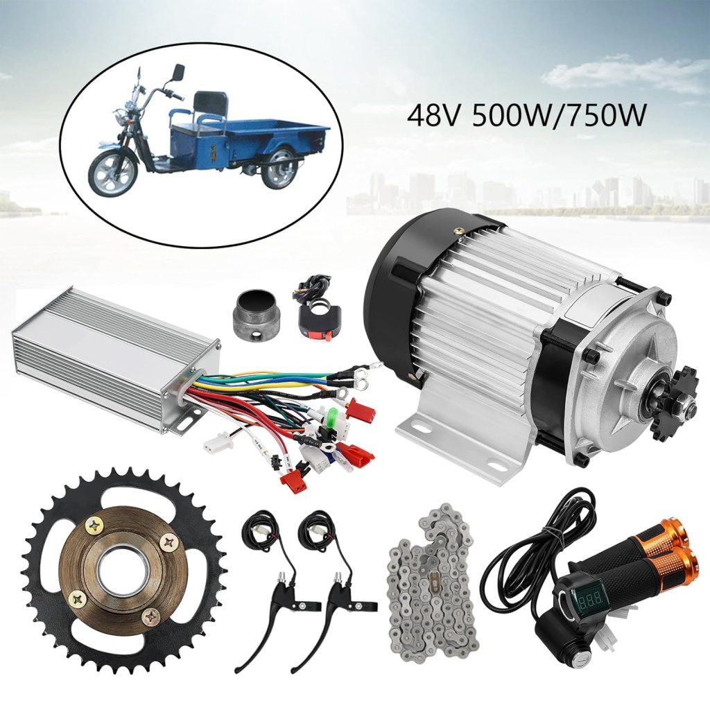 Electric Brushless Geared Motor Complete Kit, 48V 750W / 500W Electric Bicycle Trike Conversion Kit Scooter Bicycle Motorcycle Bike Motor for Tricycle Three-Wheeled Bike (US Stock)