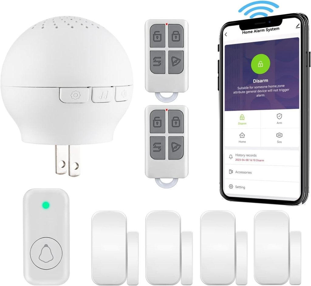 KERUI Wireless Home Security System, WiFi Door Alarm System with Phone APP Alert, 8 Piece Kit: Alarm Siren, Doorbell Button, Door Window Sensor, Remote Control, Work with Google Assistant KERUI Wireless Home Security System, WiFi Door Alarm System with Phone APP Alert, 8 Piece Kit: Alarm Siren, Doorbell Button, Door Window Sensor, Remote Control, Work with Google Assistant