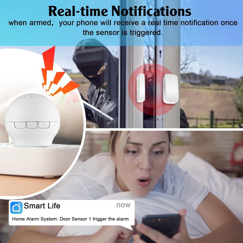 KERUI Wireless Home Security System, WiFi Door Alarm System with Phone APP Alert, 8 Piece Kit: Alarm Siren, Doorbell Button, Door Window Sensor, Remote Control, Work with Google Assistant KERUI Wireless Home Security System, WiFi Door Alarm System with Phone APP Alert, 8 Piece Kit: Alarm Siren, Doorbell Button, Door Window Sensor, Remote Control, Work with Google Assistant