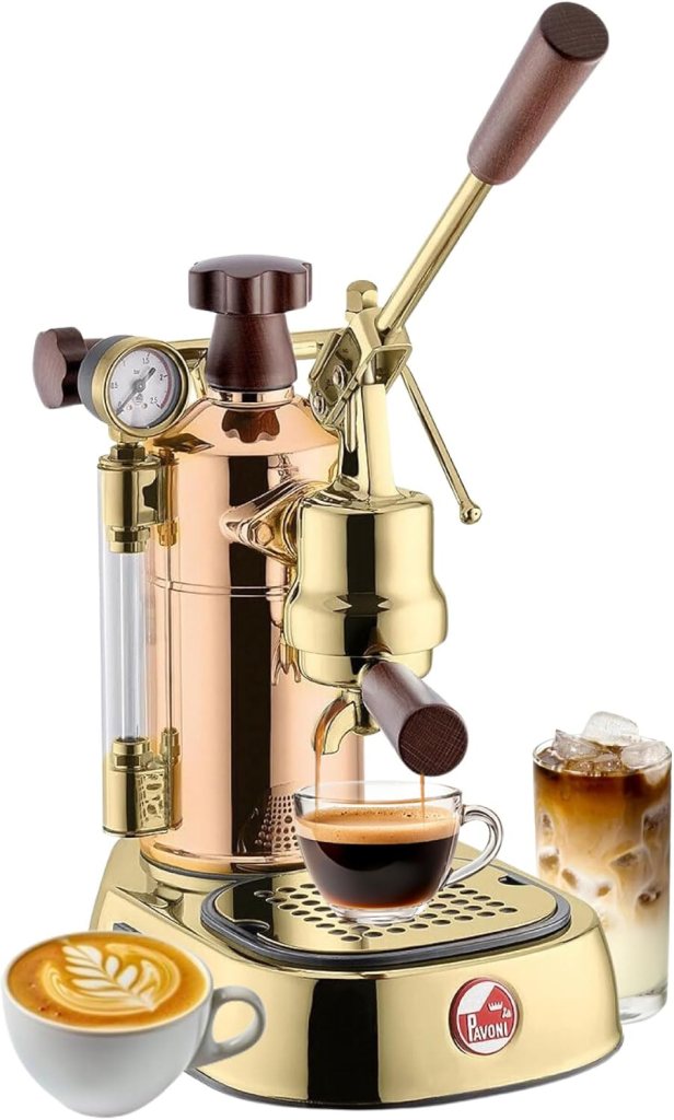 La Pavoni Professional 16-Cup Lever Espresso Machine - Copper and Brass Espresso Maker with Bottomless Portafilter - 38oz Boiler with Pressure Gauge - Manual Lever Operation - Made in Italy