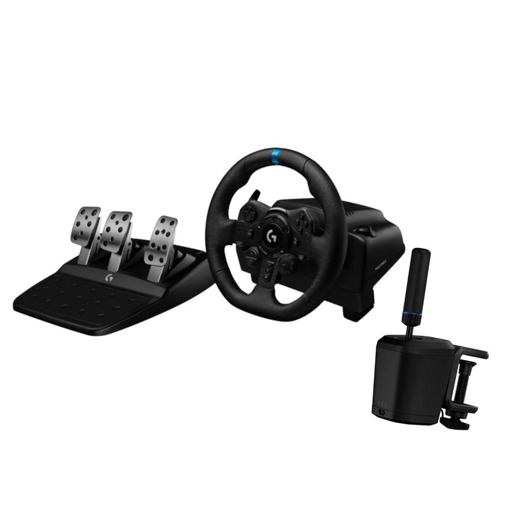 Logitech G923 Racing Wheel and Pedals, TRUEFORCE up to 1000 Hz Force Feedback, Gaming Steering Wheel PS5, PS4, PC, Mac, Genuine Leather- Black