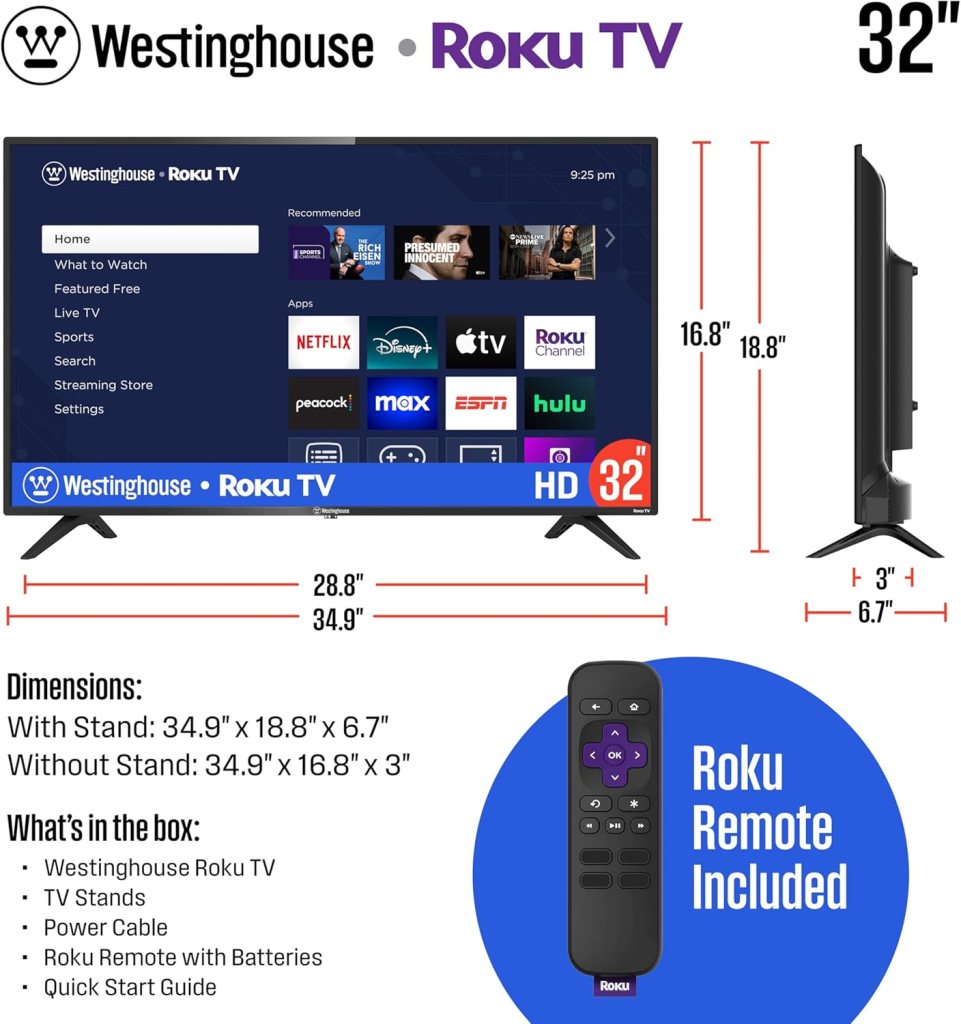 Westinghouse Roku TV - 24 Inch Smart TV, HD Television with Wi-Fi Connectivity and Mobile App, Flat Screen, Bluetooth, Compatible with Apple AirPlay, Alexa and Google Assistant