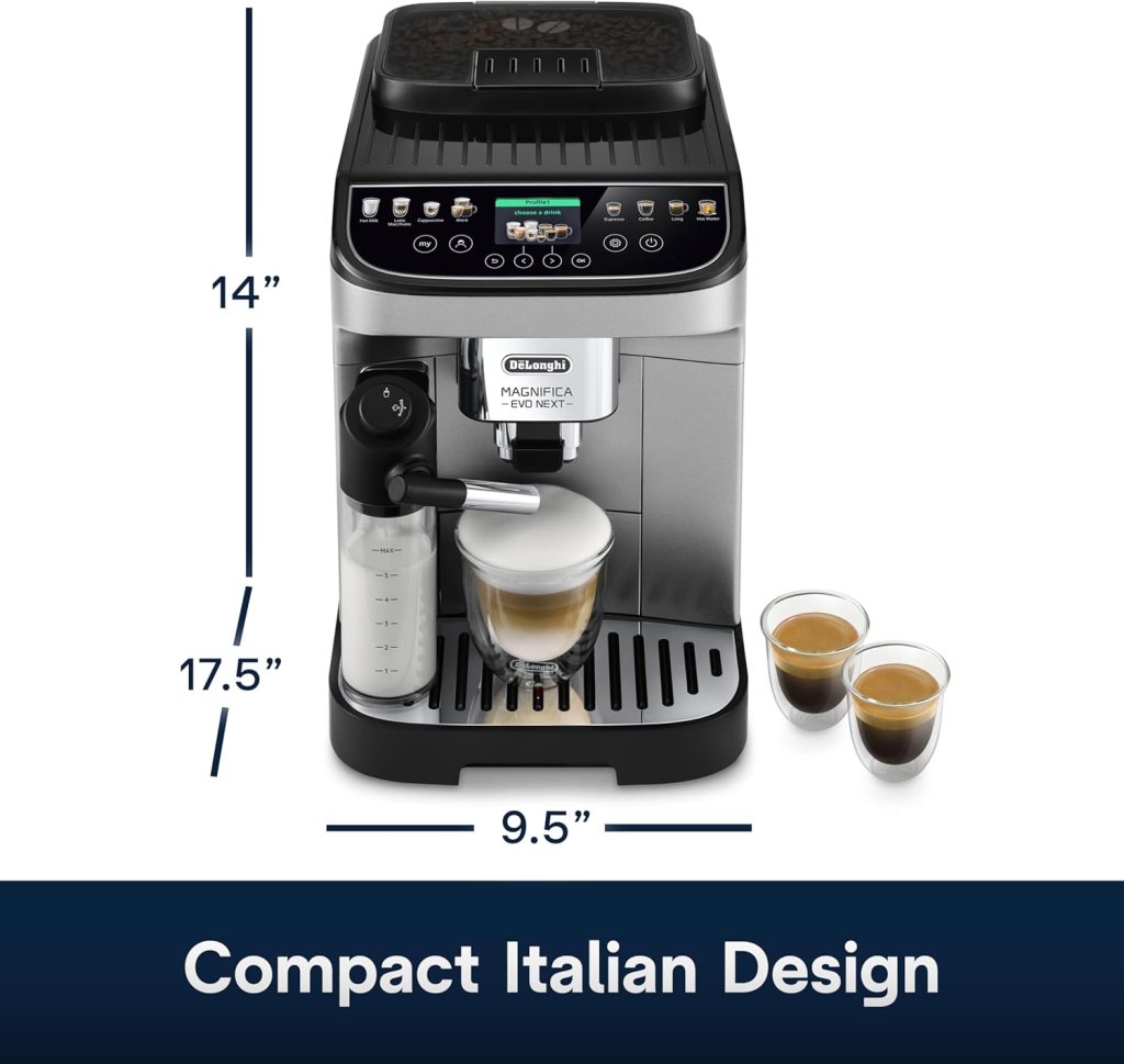 DeLonghi Magnifica Evo Automatic Espresso  Coffee Machine with Auto Milk Frother, Built-in Grinder  Auto-Clean Function - For Latte, Cappuccino, Americano, Iced Coffee, ECAM29084SB , Silver