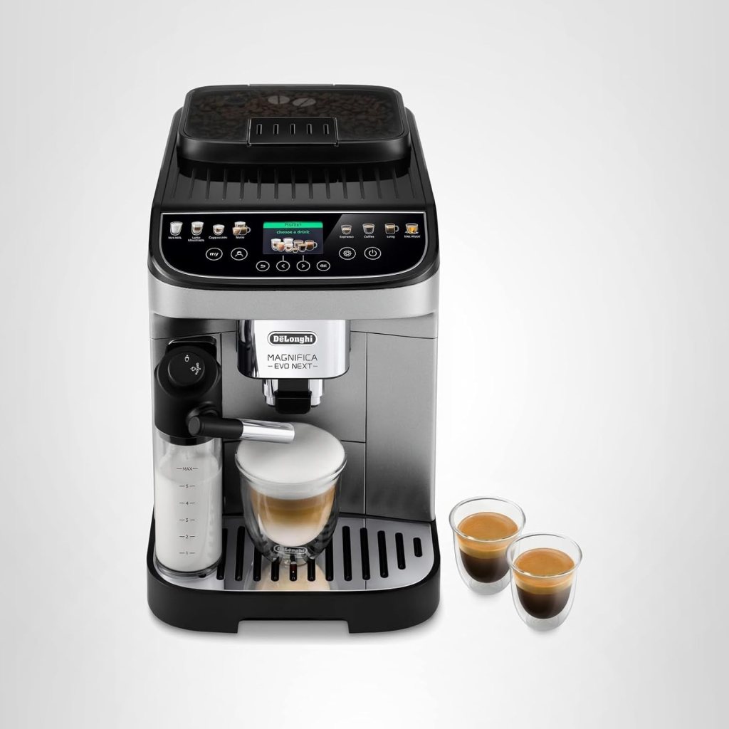 DeLonghi Magnifica Evo Automatic Espresso  Coffee Machine with Auto Milk Frother, Built-in Grinder  Auto-Clean Function - For Latte, Cappuccino, Americano, Iced Coffee, ECAM29084SB , Silver