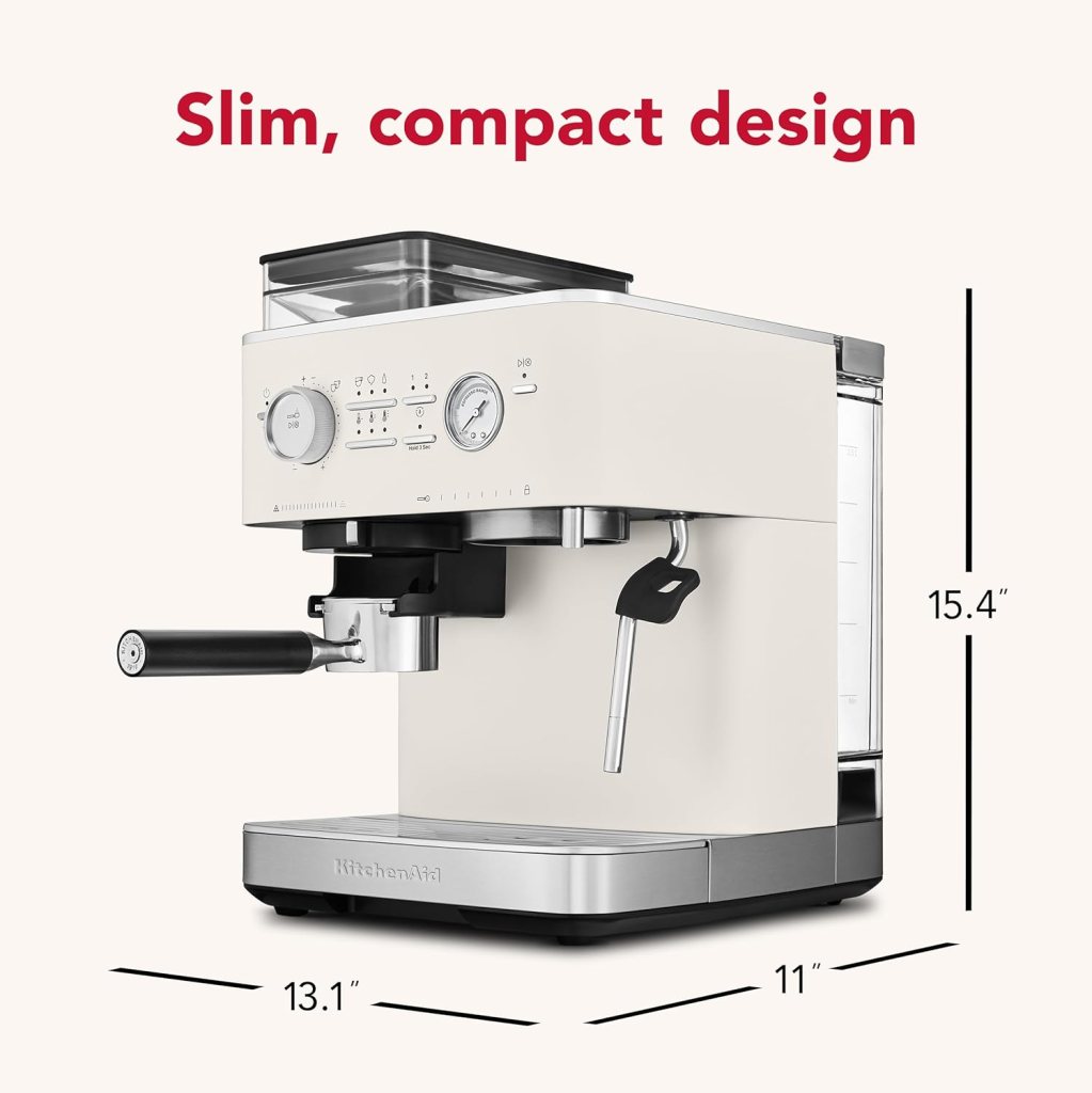 KitchenAid Semi Automatic Espresso Machine with Burr Grinder, 2.5L, KES6551PL, Porcelain White