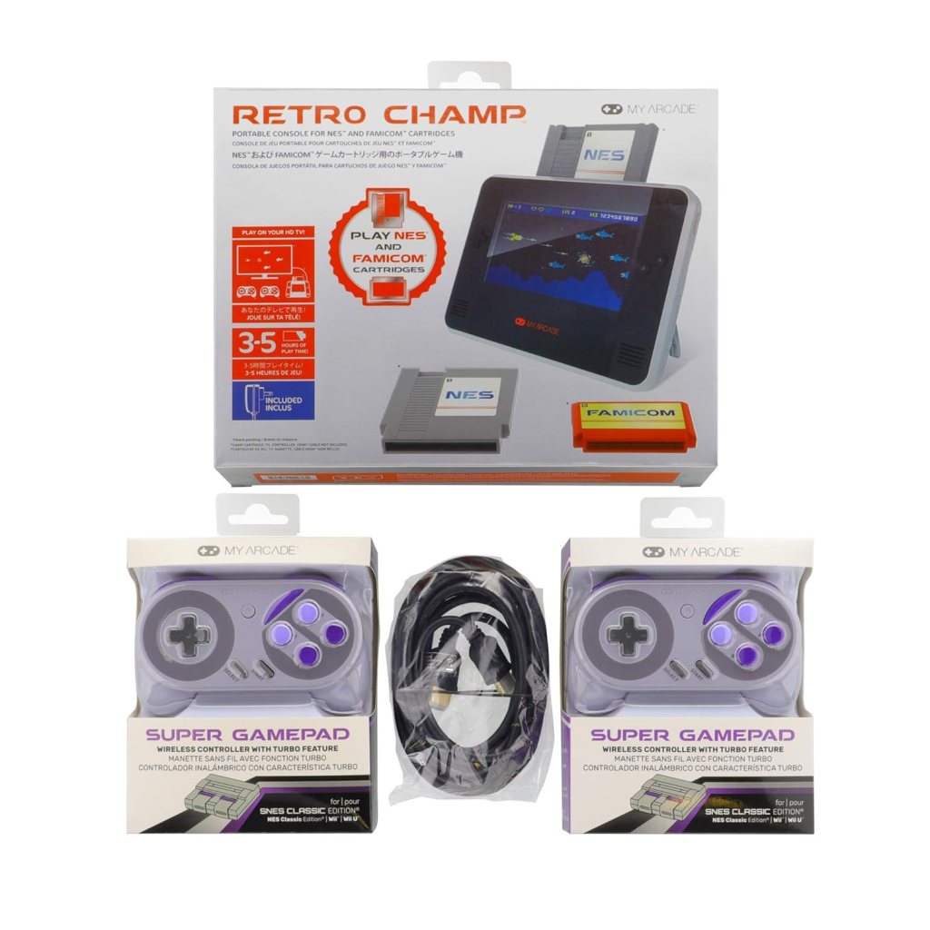 My Arcade Retro Champ Premium Bundle - Portable Gaming Console with 2 Controllers - Compatible with Nintendo NES and Famicom Games