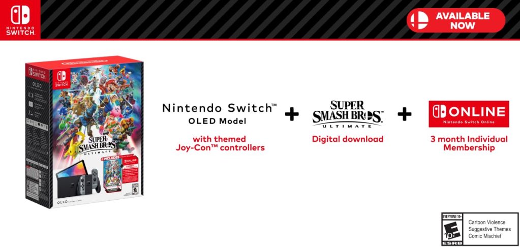 Nintendo Switch™ - OLED Model: Super Smash Bros.™ Ultimate Bundle (Full Game Download + 3 Mo. Nintendo Switch Online Membership Included)