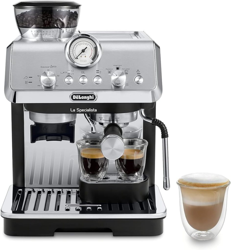 DeLonghi La Specialista Espresso Machine with Grinder, Milk Frother, 1450W, Barista Kit - Bean to Cup Coffee  Cappuccino Maker,Stainless Steel, Black
