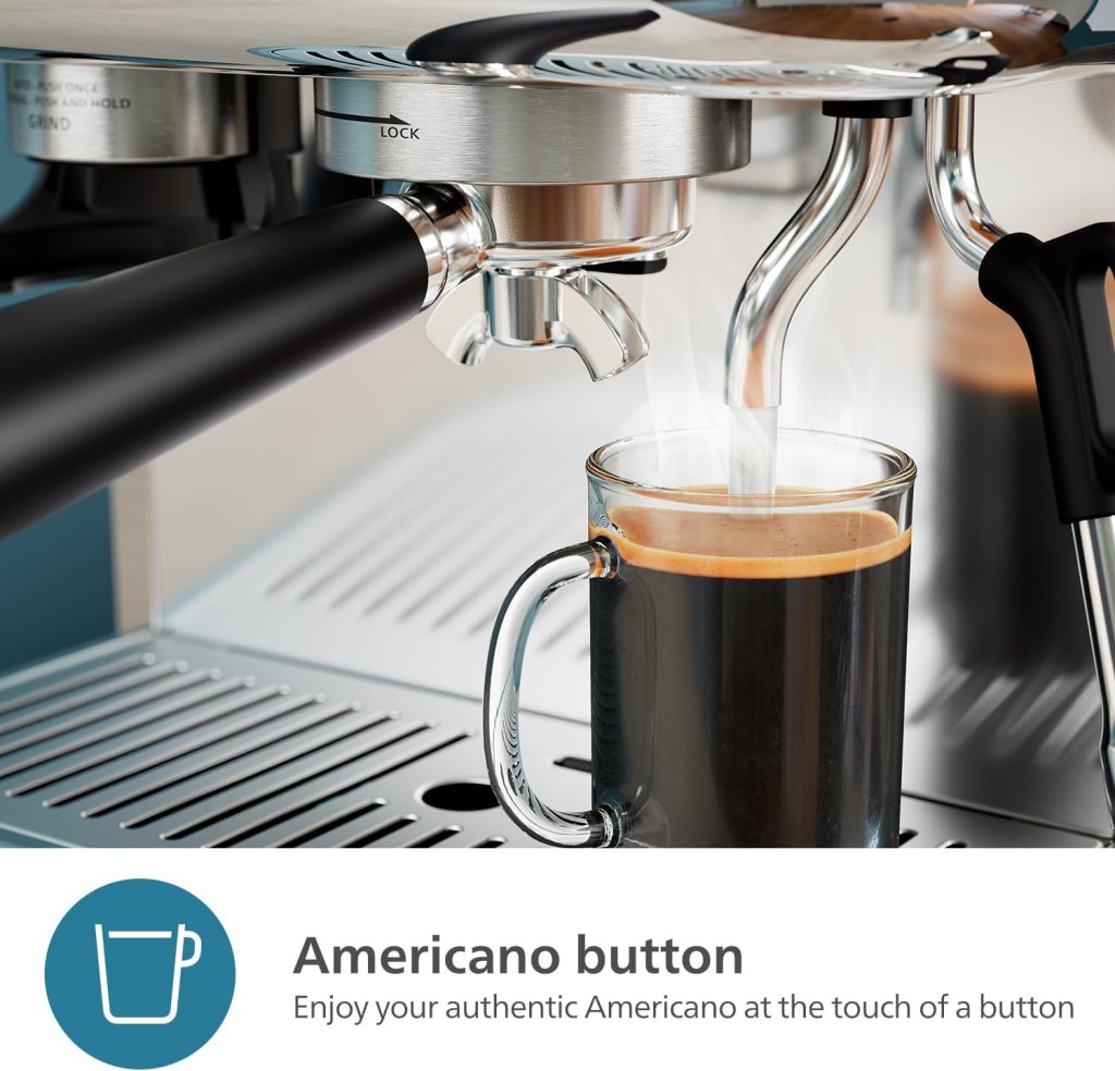 PHILIPS Barista Brew Semi Automatic Espresso Machine - Single  Double Espresso + Americano Button, 280g Dual Bean Container, Intuitive Guidance, Calibrated Tamping, Metal Cappuccino (PSA3228/41)
