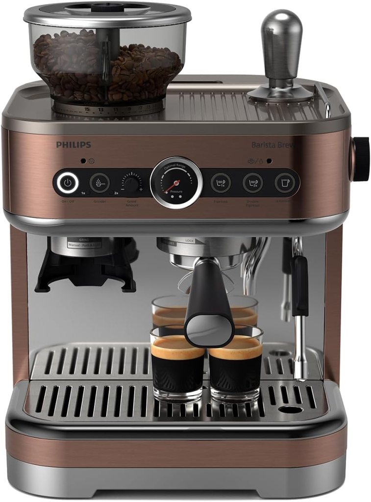 PHILIPS Barista Brew Semi Automatic Espresso Machine - Single  Double Espresso + Americano Button, 280g Dual Bean Container, Intuitive Guidance, Calibrated Tamping, Metal Cappuccino (PSA3228/41)