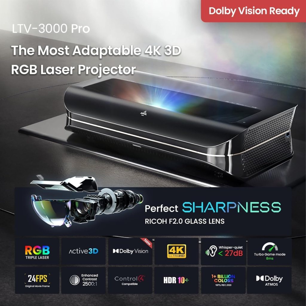 AWOL VISION LTV-3000 Pro 4K 3D Ultra Short Throw Triple Laser Projector, Dolby Vision Atmos, HDR10+, 150 UST Laser TV Home Theater Projector AWOL VISION LTV-3000 Pro 4K 3D Ultra Short Throw Triple Laser Projector, Dolby Vision Atmos, HDR10+, 150 UST Laser TV Home Theater Projector