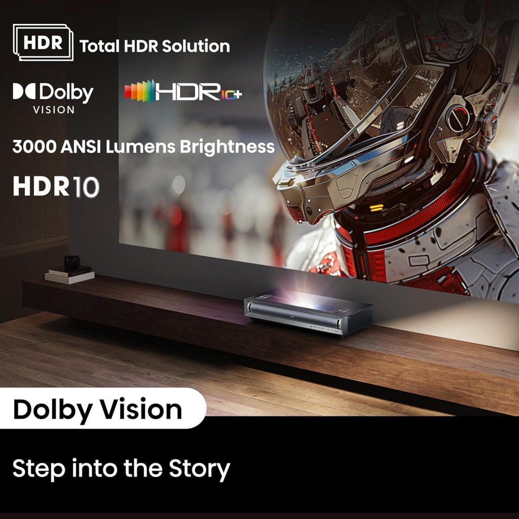 Hisense PX3-PRO Ultra Short Throw Triple Laser Projector, 4K UHD, 80” – 150”, 3,000 Lumens, 3000:1 Contrast, Dolby Vision  Atmos, IMAX Enhanced, 240 High Refresh Rate, Google TV, Designed for Xbox
