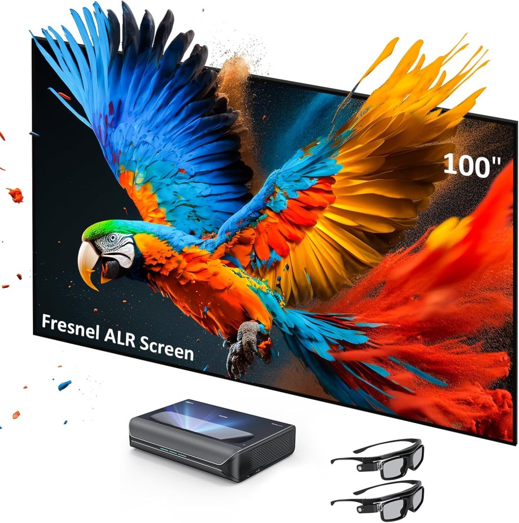 NexiGo Aurora Pro Ultra Short Throw 4K Tri-Color Laser Projector with 100 Fresnel ALR Screen and DLP Link 3D Glasses, 2400 Lumens Brightness, Dynamic Laser Dimming, 85% ALR for Clear Daylight Viewing NexiGo Aurora Pro Ultra Short Throw 4K Tri-Color Laser Projector with 100 Fresnel ALR Screen and DLP Link 3D Glasses, 2400 Lumens Brightness, Dynamic Laser Dimming, 85% ALR for Clear Daylight Viewing