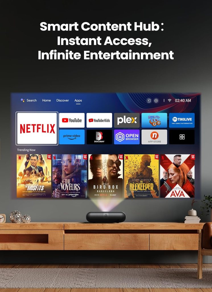 Yaber K300s Ultra Short Throw Projector, 4K Support Triple Laser Projector, 100 Image at 9, Dolby Vision, 150% NTSC, Google TV, 30W JBL Speaker, for Home Theater Gaming