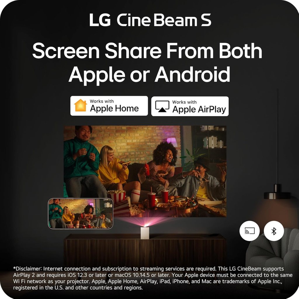 LG CineBeam S PU615U 4K UHD Ultra Short Throw Smart Projector, Auto Screen Adjustment, up to 100” Projection, up to DCI-P3 154%, 450,000:1 Contrast, Speakers with Dolby Atmos, HDR10, HDMI, USB, HID LG CineBeam S PU615U 4K UHD Ultra Short Throw Smart Projector, Auto Screen Adjustment, up to 100” Projection, up to DCI-P3 154%, 450,000:1 Contrast, Speakers with Dolby Atmos, HDR10, HDMI, USB, HID