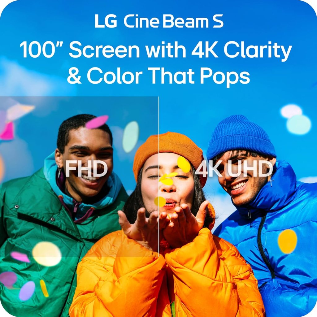 LG CineBeam S PU615U 4K UHD Ultra Short Throw Smart Projector, Auto Screen Adjustment, up to 100” Projection, up to DCI-P3 154%, 450,000:1 Contrast, Speakers with Dolby Atmos, HDR10, HDMI, USB, HID LG CineBeam S PU615U 4K UHD Ultra Short Throw Smart Projector, Auto Screen Adjustment, up to 100” Projection, up to DCI-P3 154%, 450,000:1 Contrast, Speakers with Dolby Atmos, HDR10, HDMI, USB, HID