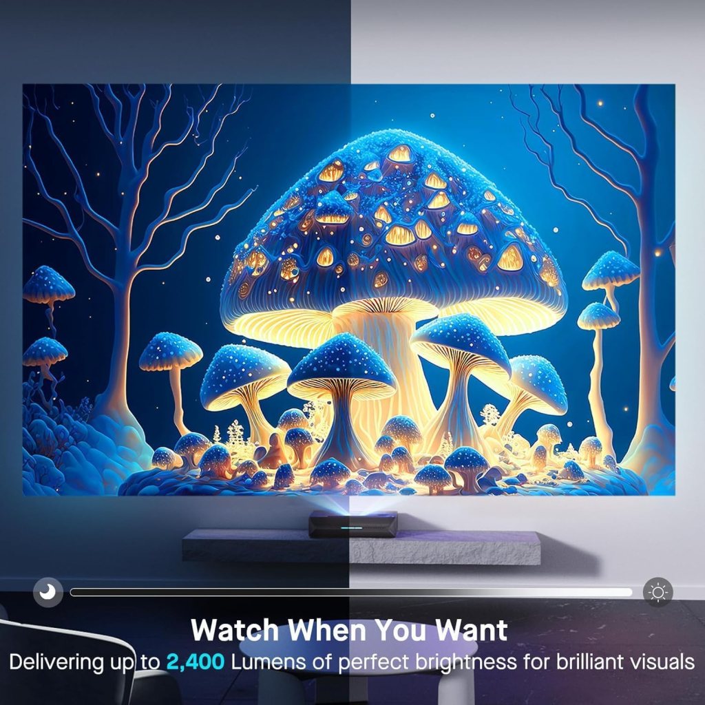 NexiGo Aurora Pro, Ultra Short Throw 4K Tri-Color Laser Projector, 2400 Lumens, Screen Adoption, Dynamic Laser Dimming, Dolby Vision Atoms, HDR10, HLG, Active 3D, UST Laser TV (Renewed) NexiGo Aurora Pro, Ultra Short Throw 4K Tri-Color Laser Projector, 2400 Lumens, Screen Adoption, Dynamic Laser Dimming, Dolby Vision Atoms, HDR10, HLG, Active 3D, UST Laser TV (Renewed)