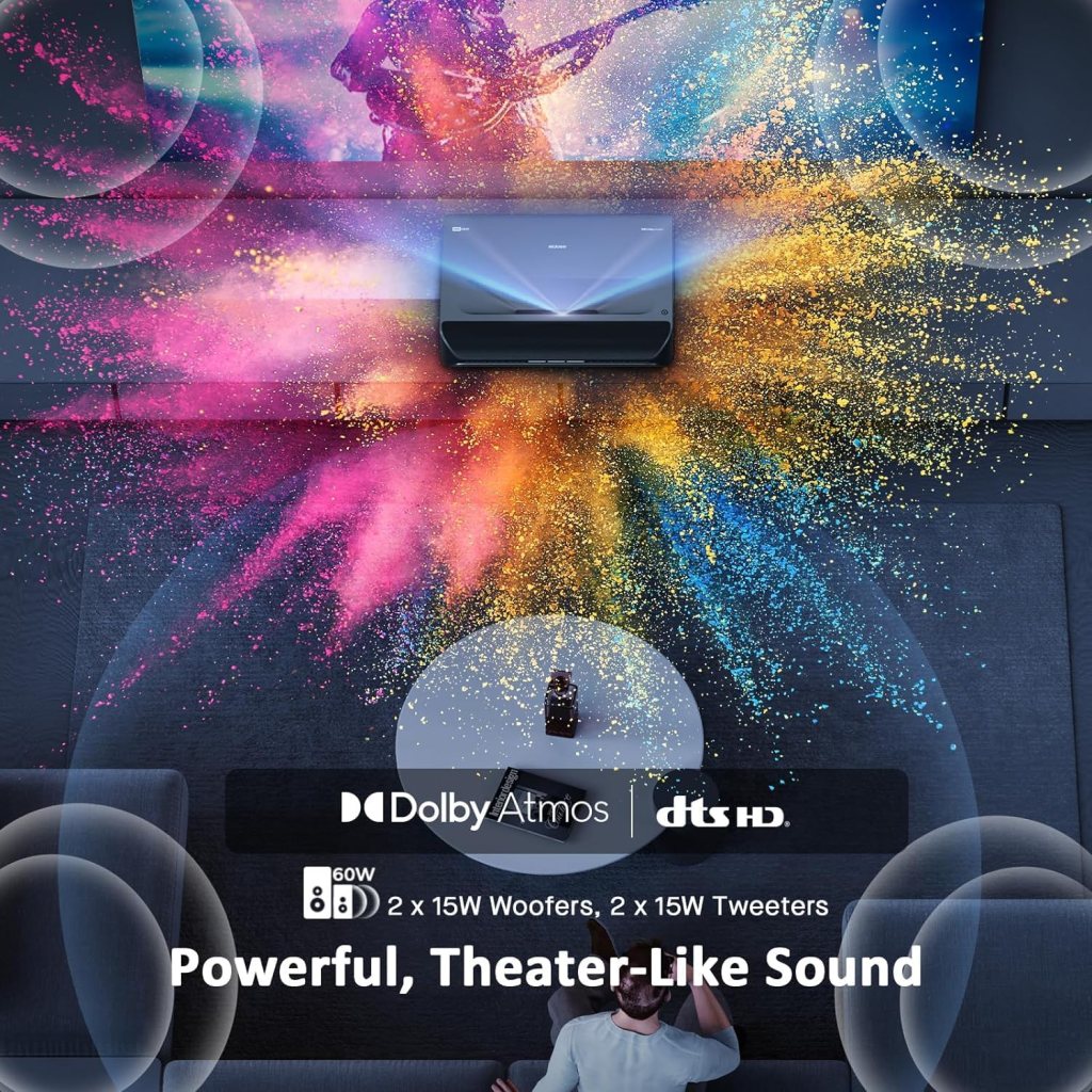 NexiGo Aurora Pro, Ultra Short Throw 4K Tri-Color Laser Projector, 2400 Lumens, Screen Adoption, Dynamic Laser Dimming, Dolby Vision Atoms, HDR10, HLG, Active 3D, UST Laser TV (Renewed) NexiGo Aurora Pro, Ultra Short Throw 4K Tri-Color Laser Projector, 2400 Lumens, Screen Adoption, Dynamic Laser Dimming, Dolby Vision Atoms, HDR10, HLG, Active 3D, UST Laser TV (Renewed)