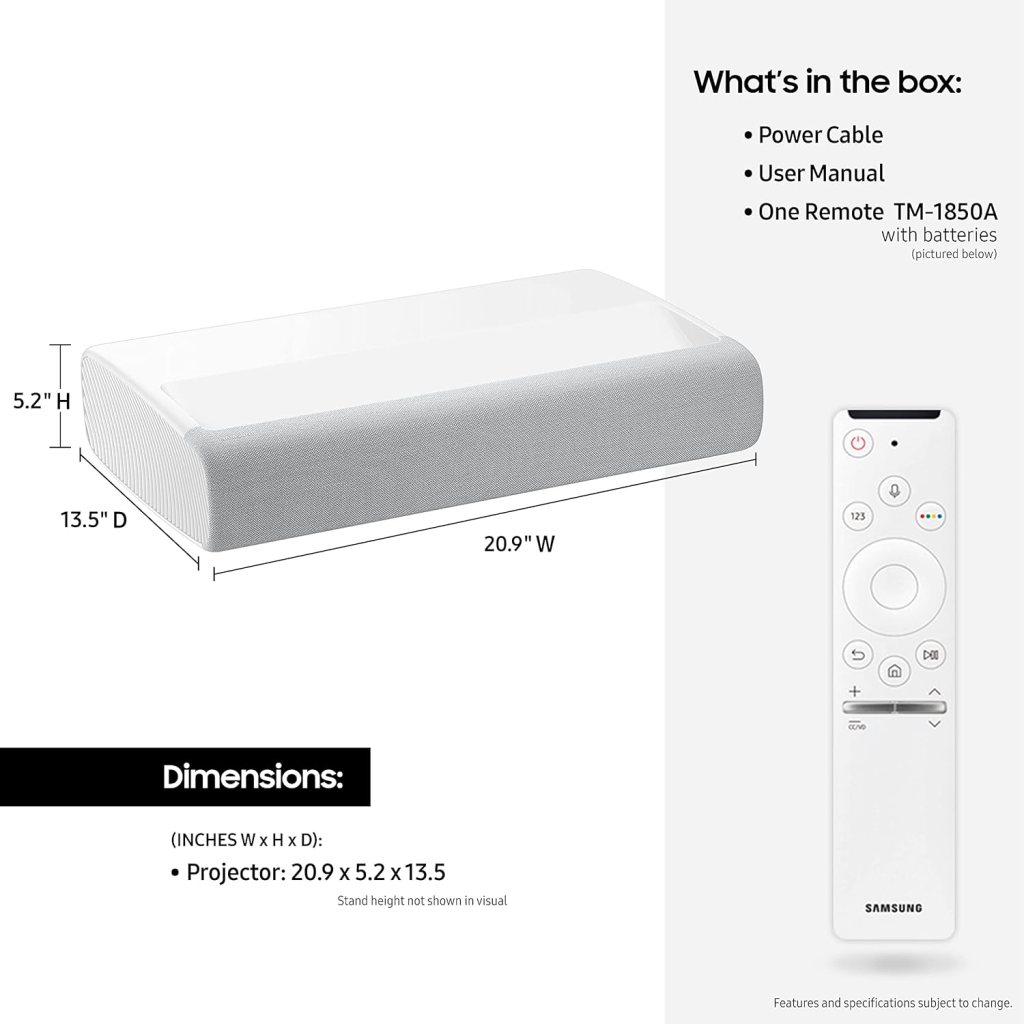 SAMSUNG 120 The Premiere Ultra Short Throw 4K UHD Smart Single Laser Projector for Home Theater, HDR, 2.2Ch Surround Sound System w/ Alexa Built-In (SP-LSP7TFAXZA, Latest Model)