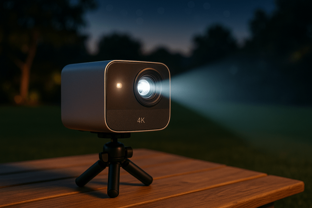 [Short Throw/1200ANSI/Built in Apps] 4K Outdoor Projector with WiFi and Bluetooth, Auto Focus Projector with Dual-Mode Stand, Smart Portable Proyector with Netflix/YouTube/PrimeVideo  Dolby