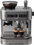 Philips Barista Brew Semi Automatic Espresso Machine – Single & Double Espresso,Americano, 250g Bean Container+Grinder+Milk Jug with temperature indicator,Calibrated Tamping,Metal Silver (PSA3218/01)