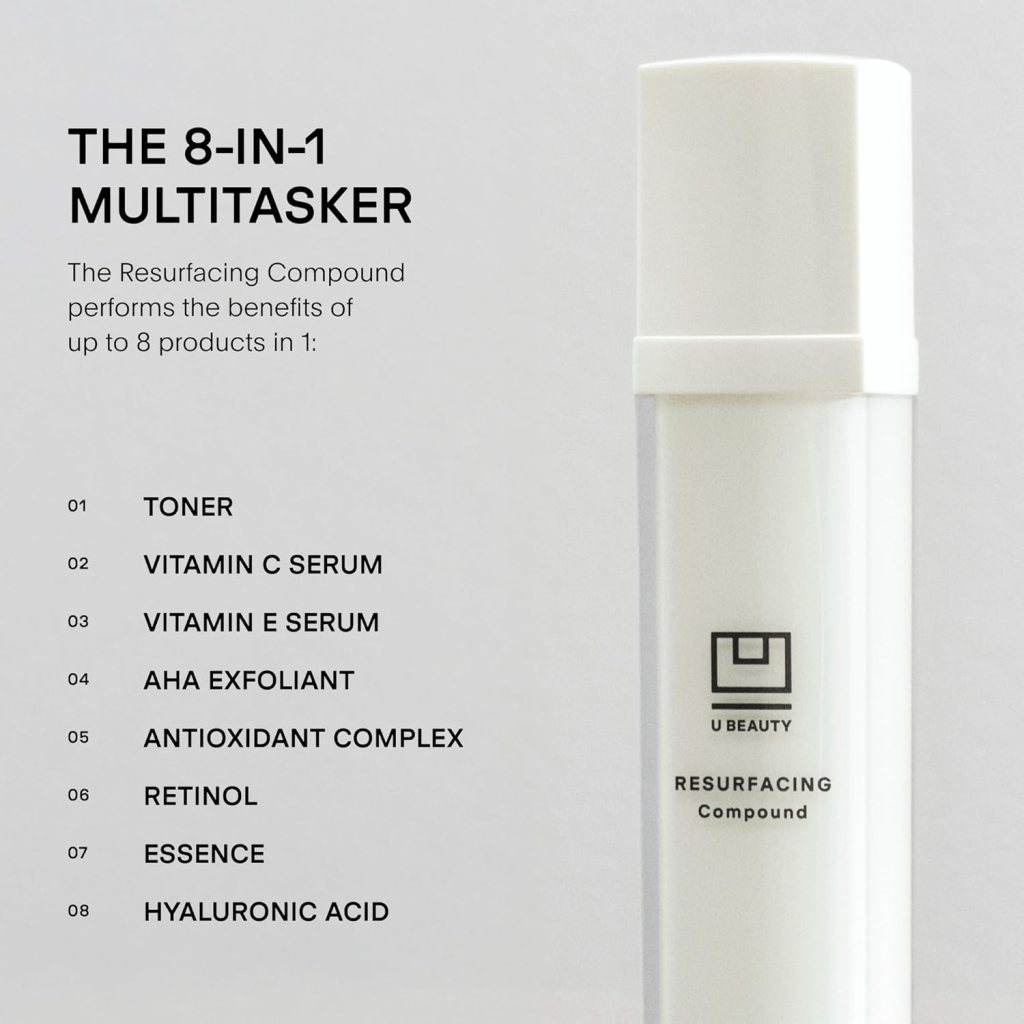 U Beauty Resurfacing Compound Serum - Renew  Illuminate Face Serum - Advanced 8-in-1 Formula with Vitamin C, Retinol, Hyaluronic Acid,  Peptides - Targets Fine Lines, Pores 0.5 fl oz